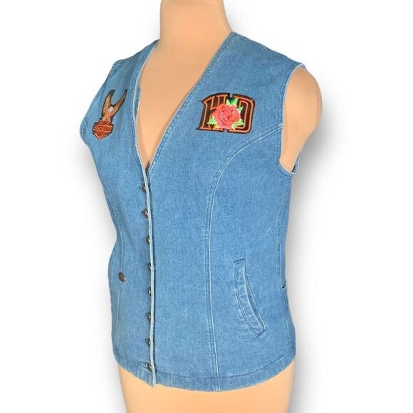 Vintage Harley Davidson Denim Vest Medium Wash Utah Chapter Motorcycle Patches - Picture 4 of 16